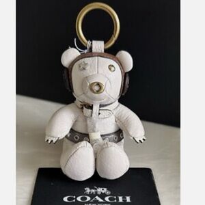 Coach Star Wars Princess Leia Cream Bear Keychain with Brown and Gold Accents